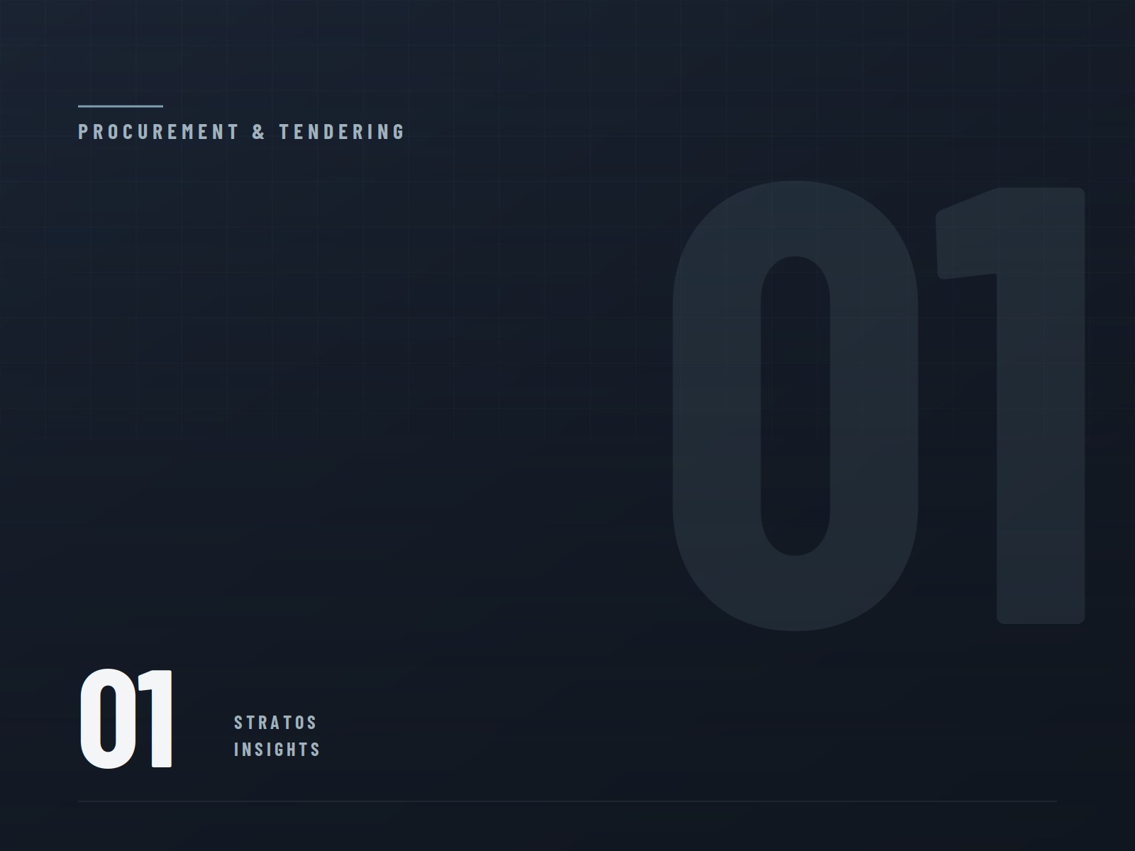 Editorial numbered plate reading 01, Procurement & Tendering, Stratos Insights
